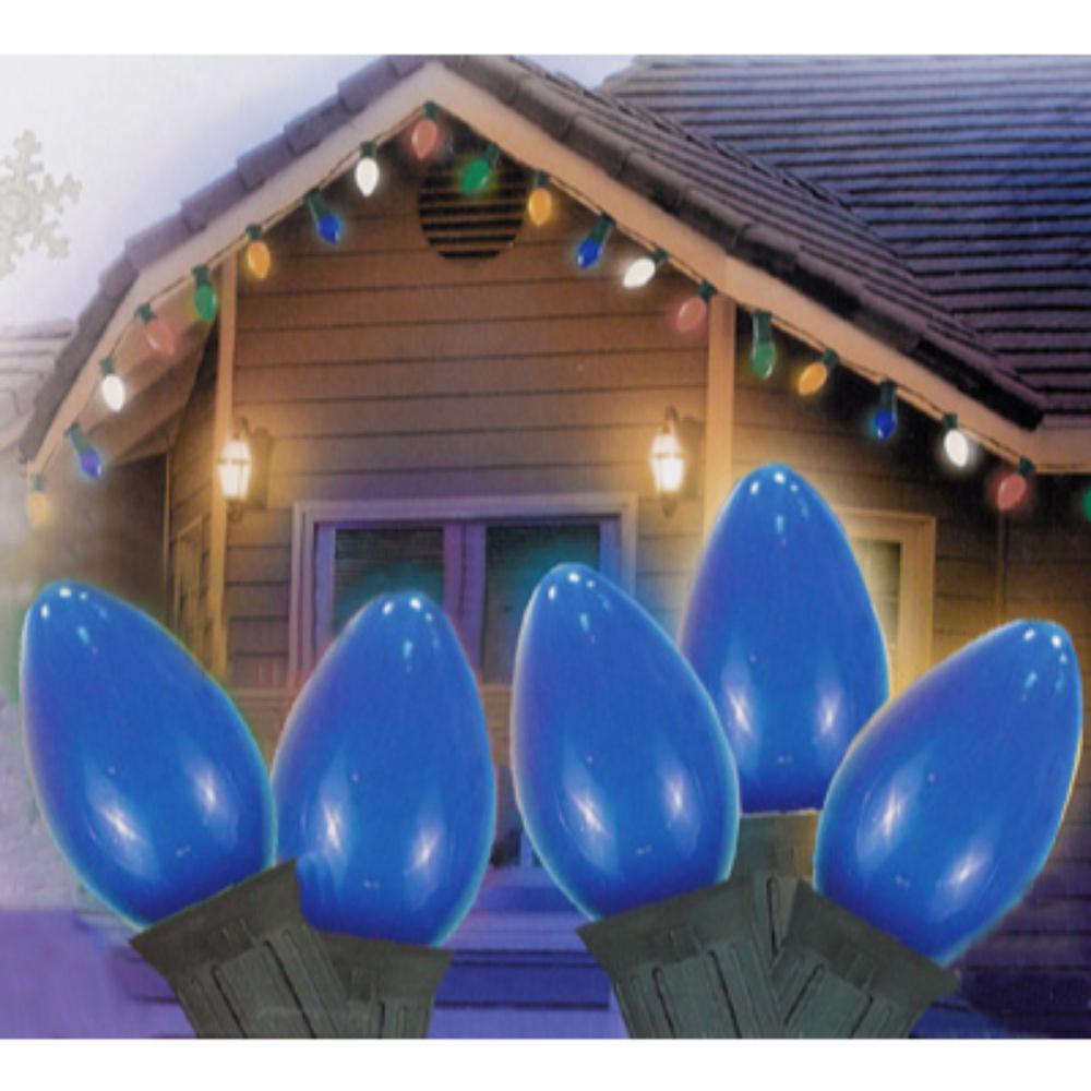 25-Count Blue C7 Opaque Christmas Light Set  24ft Green Wire. Picture 2