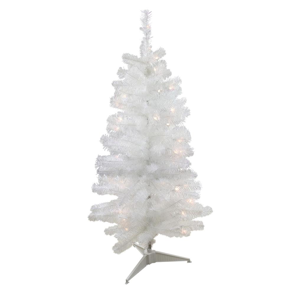4' Pre-Lit Slim White Artificial Tinsel Christmas Tree - Clear Lights. Picture 1