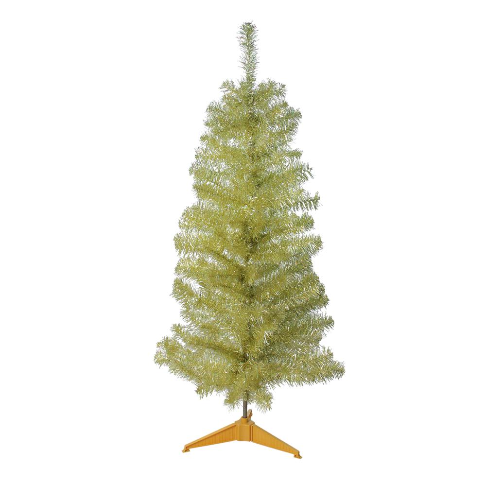 4' Slim Gold Iridescent Tinsel Artificial Christmas Tree - Unlit. Picture 1