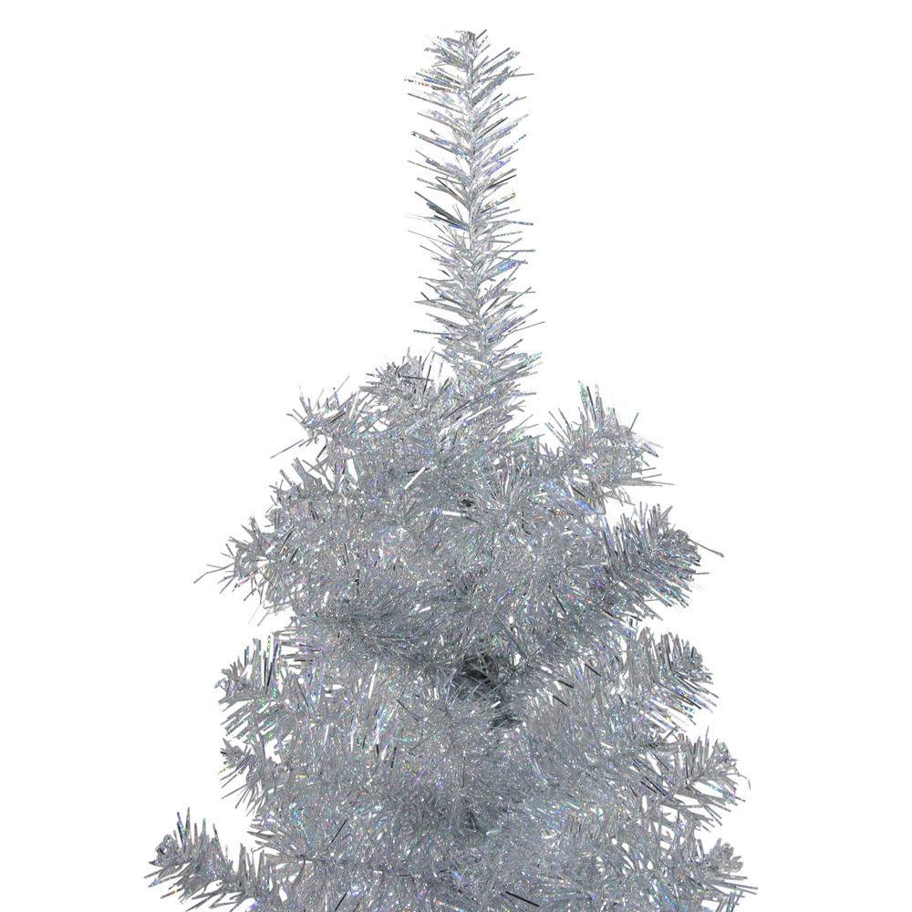 4' Holographic Silver Tinsel Slim Artificial Christmas Tree - Unlit. Picture 3