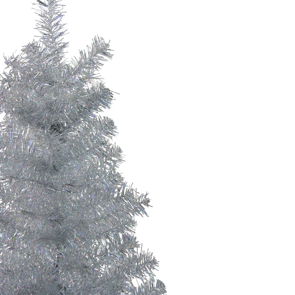 4' Holographic Silver Tinsel Slim Artificial Christmas Tree - Unlit. Picture 2