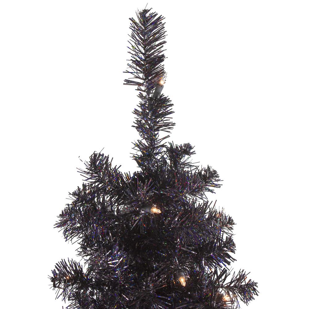 4' Pre-Lit Slim Black Artificial Tinsel Christmas Tree- Clear Lights. Picture 4