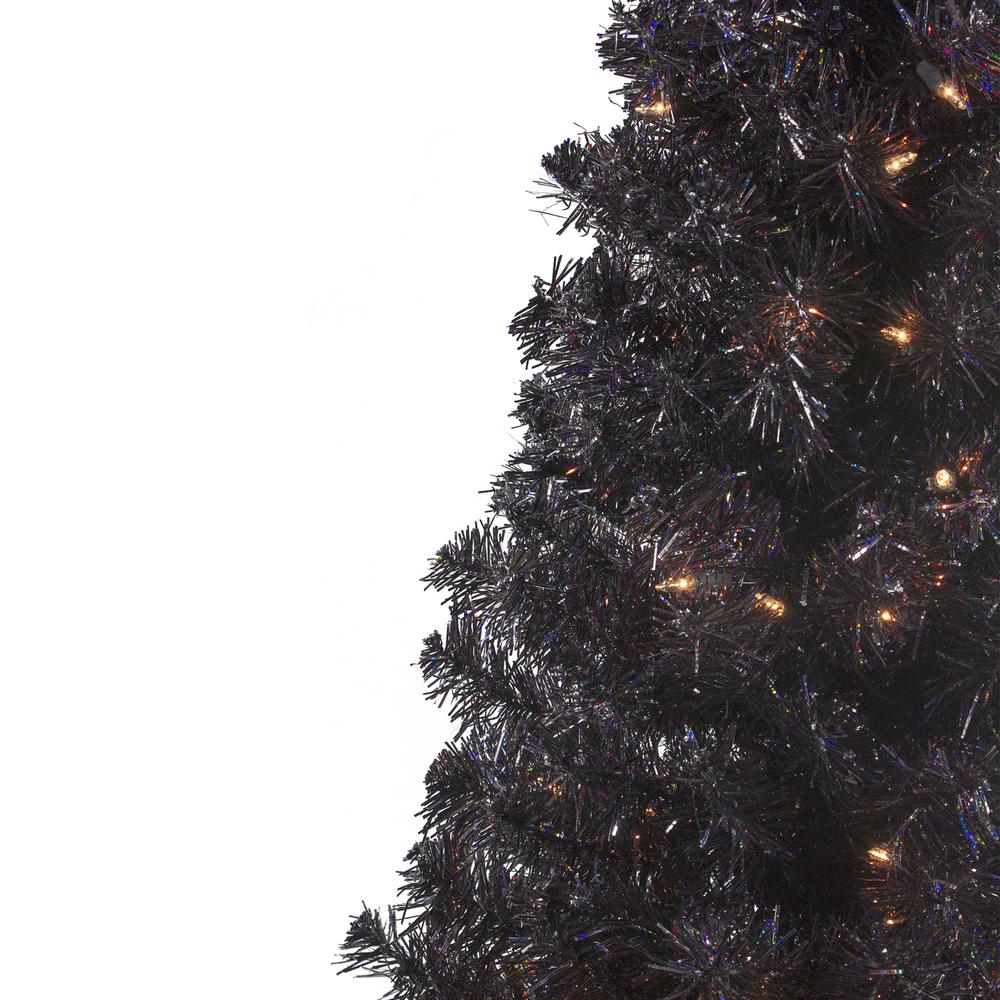 4' Pre-Lit Slim Black Artificial Tinsel Christmas Tree- Clear Lights. Picture 2