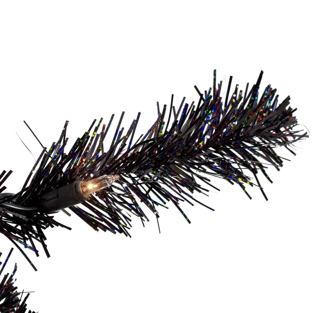 4' Pre-Lit Slim Black Artificial Tinsel Christmas Tree- Clear Lights. Picture 3