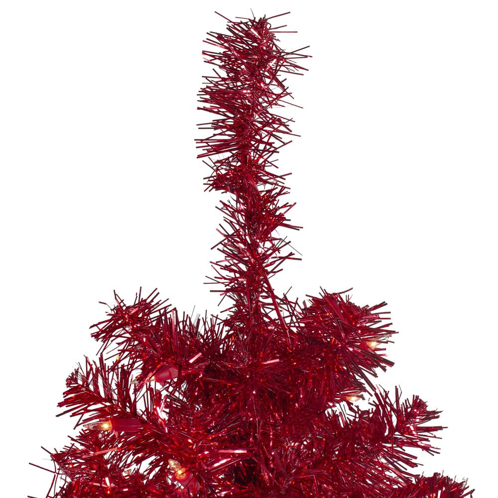 4' Pre-Lit Slim Red Artificial Christmas Tree - Clear Lights. Picture 4