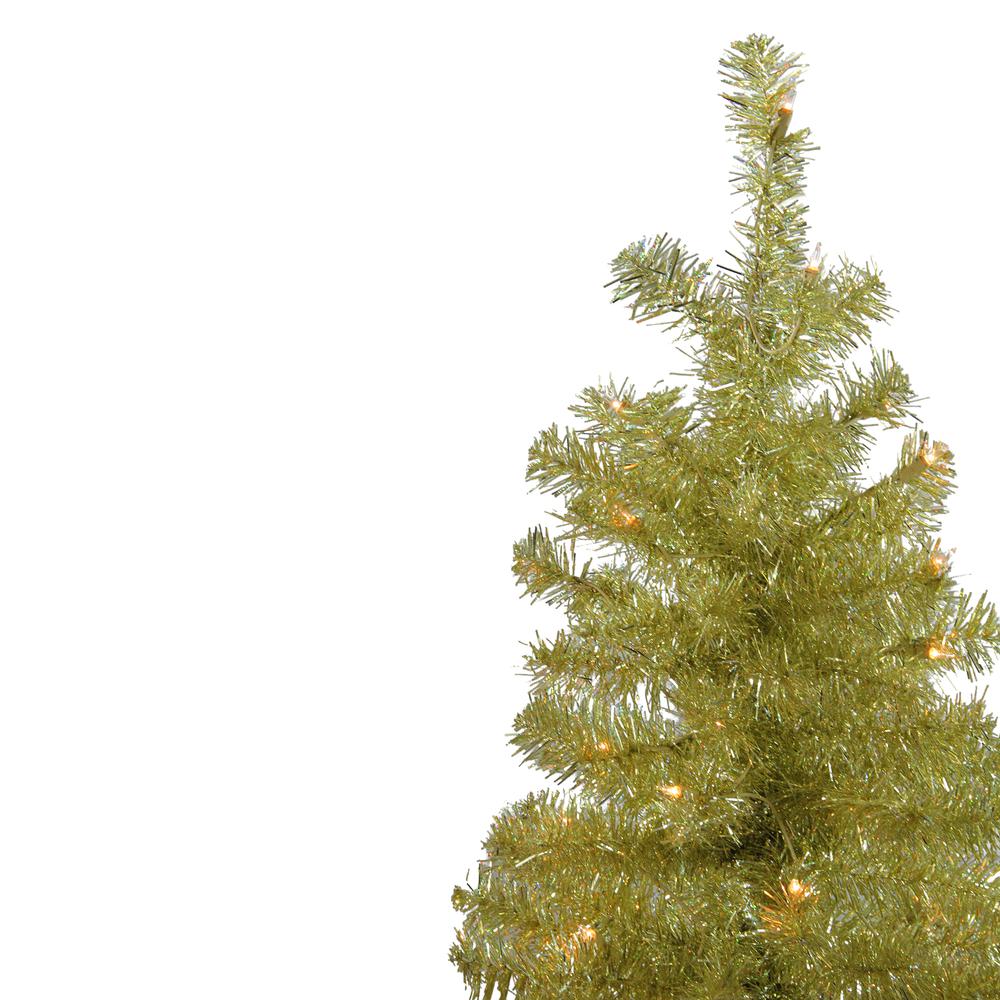 4' Pre-Lit Gold Iridescent Tinsel Slim Artificial Christmas Tree - Clear Lights. Picture 2