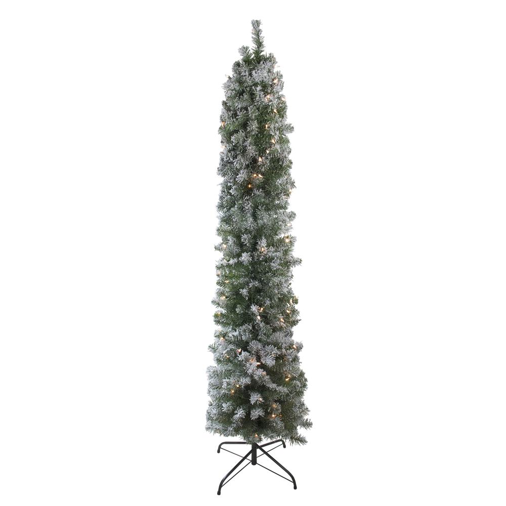 6' Pre-Lit Pencil Flocked Green Pine Artificial Christmas Tree - Clear Lights. Picture 1