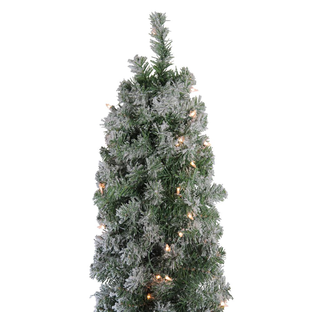 6' Pre-Lit Pencil Flocked Green Pine Artificial Christmas Tree - Clear Lights. Picture 2
