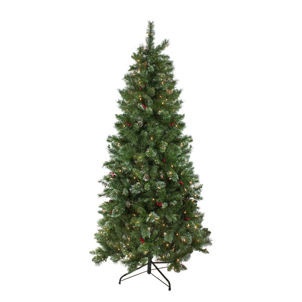 6.5' Pre-Lit Medium Mixed Pine and Iridescent Glitter Artificial Christmas Tree - Clear Lights. Picture 1