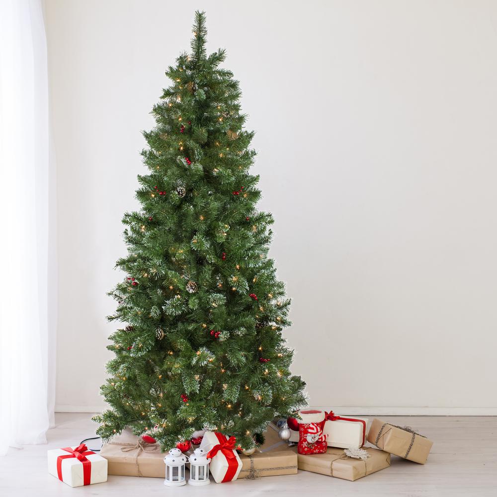 6.5' Pre-Lit Medium Mixed Pine and Iridescent Glitter Artificial Christmas Tree - Clear Lights. Picture 5