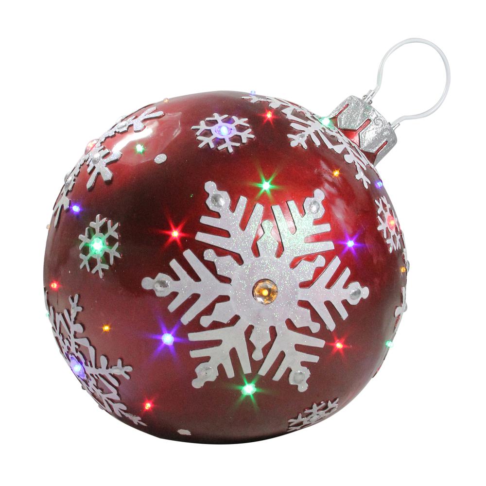 18" LED lighted Red Jeweled Commercial Grade Christmas Ball Ornament with Snowflake. Picture 1
