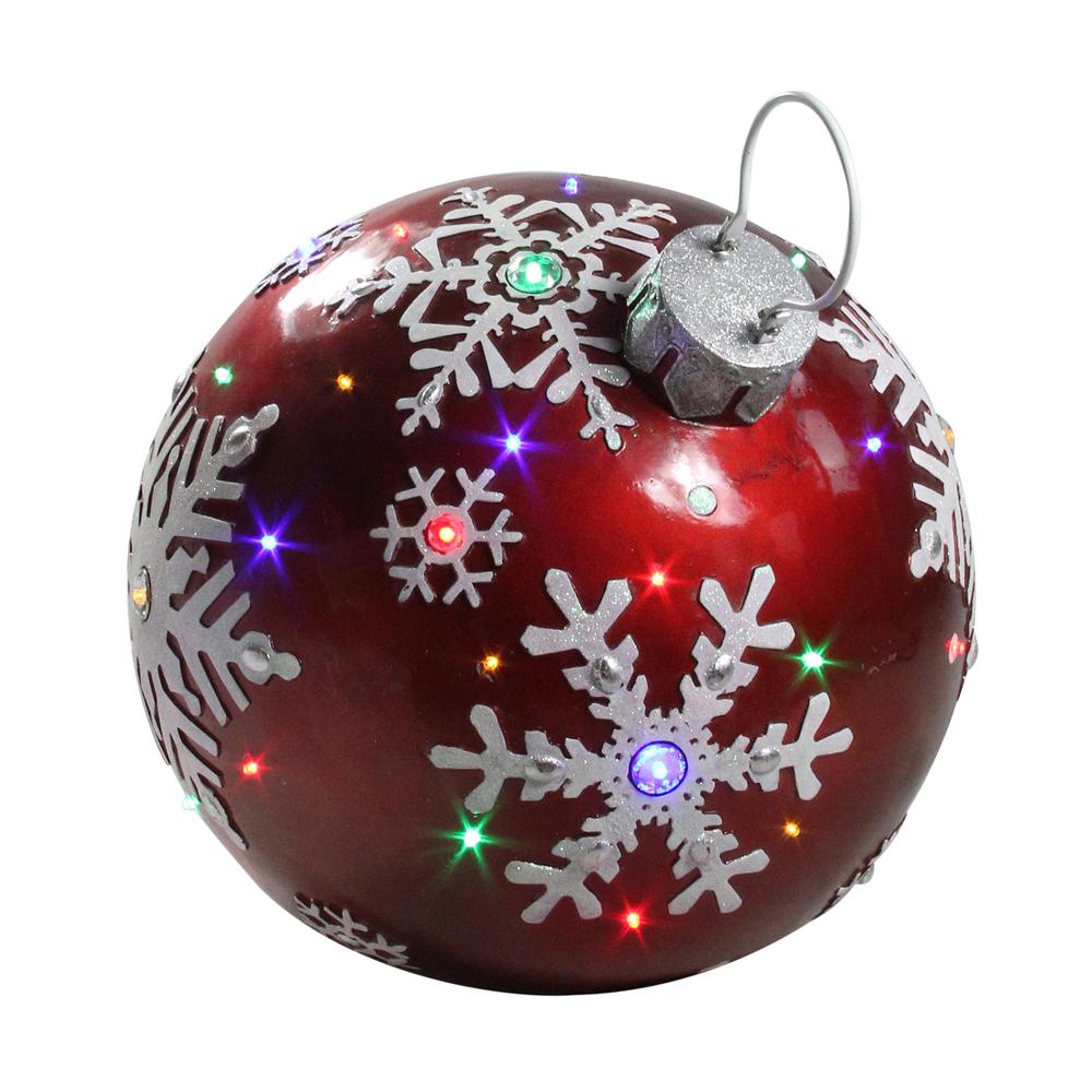 18" LED lighted Red Jeweled Commercial Grade Christmas Ball Ornament with Snowflake. Picture 2