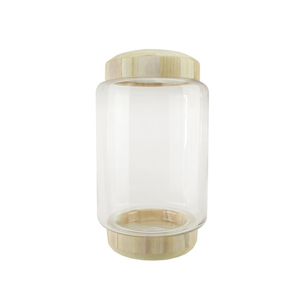 13.5" Clear and Beige Round Container with Base. Picture 3