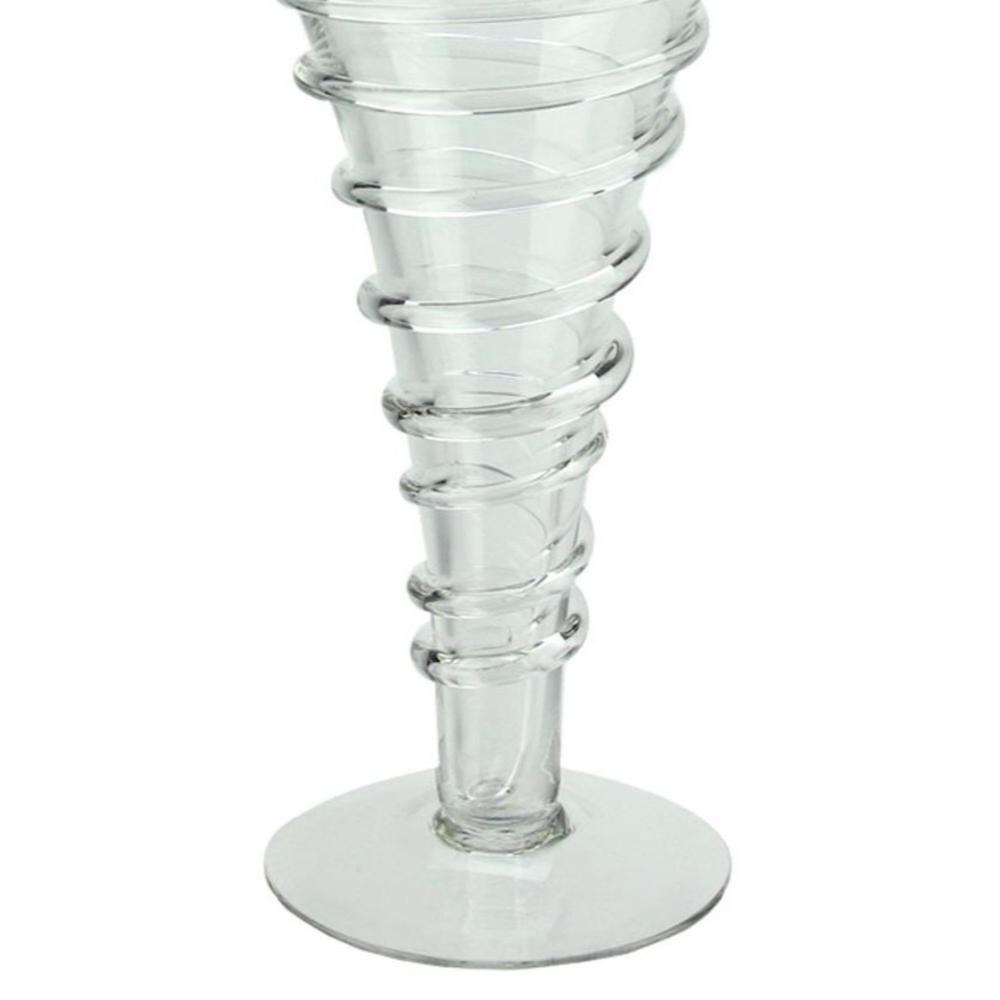 15.75" Clear Transparent Spiral Glass Trumpet Vase. Picture 2
