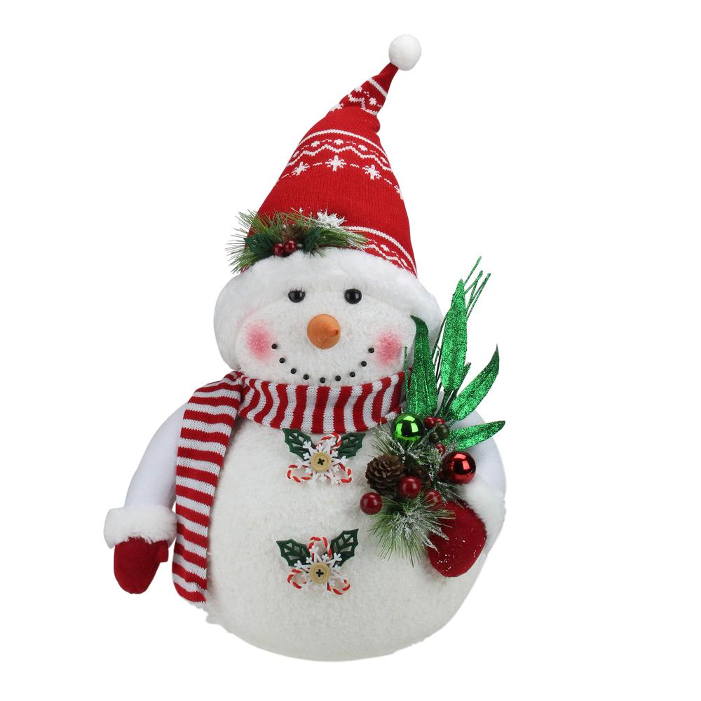 20" White and Red Sparkling Snowman with Nordic Santa Hat Christmas Decor. Picture 1