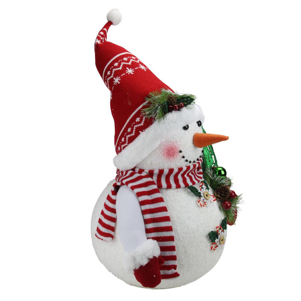 20" White and Red Sparkling Snowman with Nordic Santa Hat Christmas Decor. Picture 2
