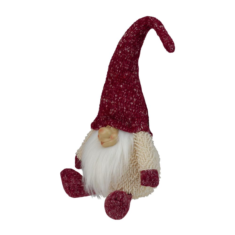 17" Ivory and Red Chubby Smiling Gnome Plush Tabletop Christmas Decoration. Picture 5