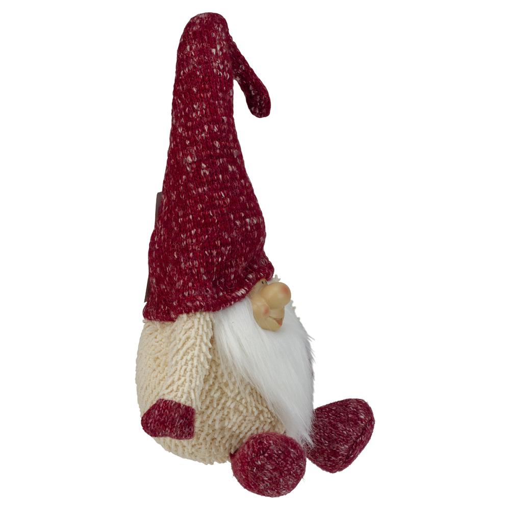 17" Ivory and Red Chubby Smiling Gnome Plush Tabletop Christmas Decoration. Picture 3