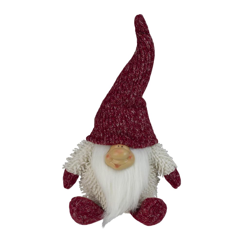 15" Ivory and Red Chubby Smiling Gnome Plush Tabletop Christmas Figure. The main picture.