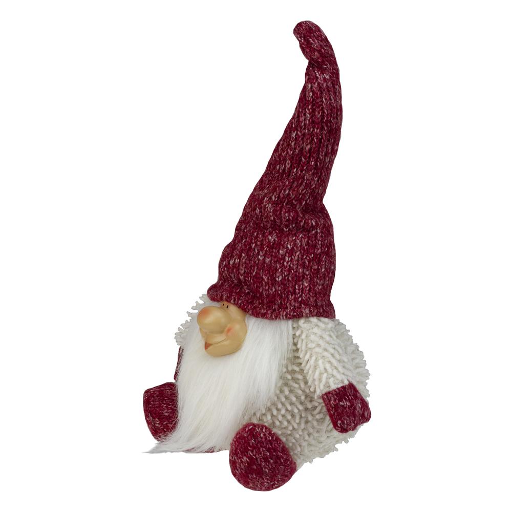 15" Ivory and Red Chubby Smiling Gnome Plush Tabletop Christmas Figure. Picture 5
