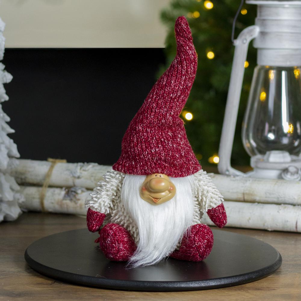 15" Ivory and Red Chubby Smiling Gnome Plush Tabletop Christmas Figure. Picture 2