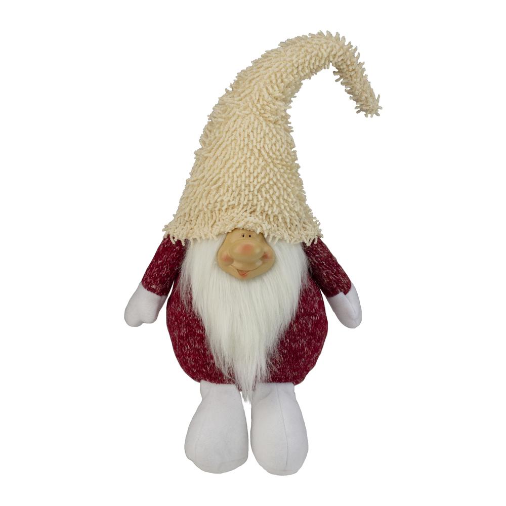 15" Textured Red and White Chubby Smiling Gnome Plush Table Top Christmas Figure. The main picture.
