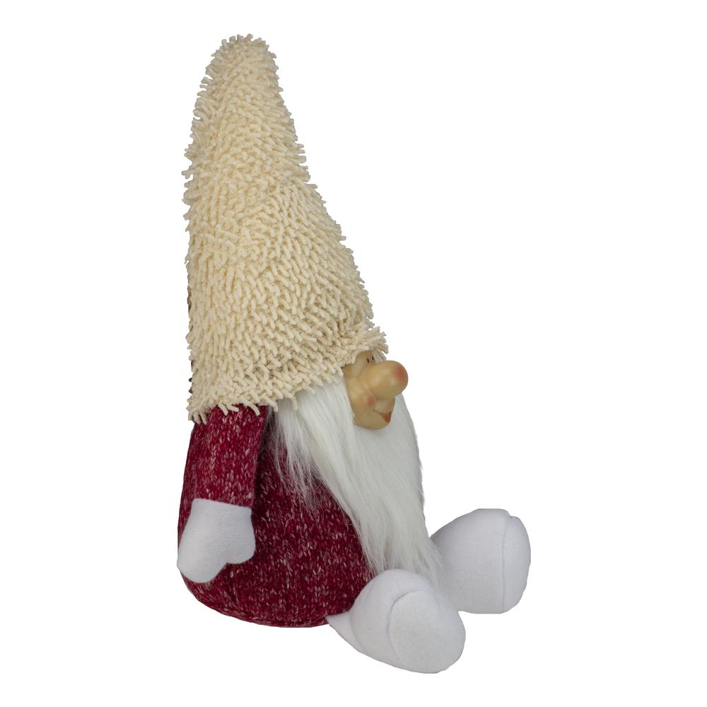 15" Textured Red and White Chubby Smiling Gnome Plush Table Top Christmas Figure. Picture 3