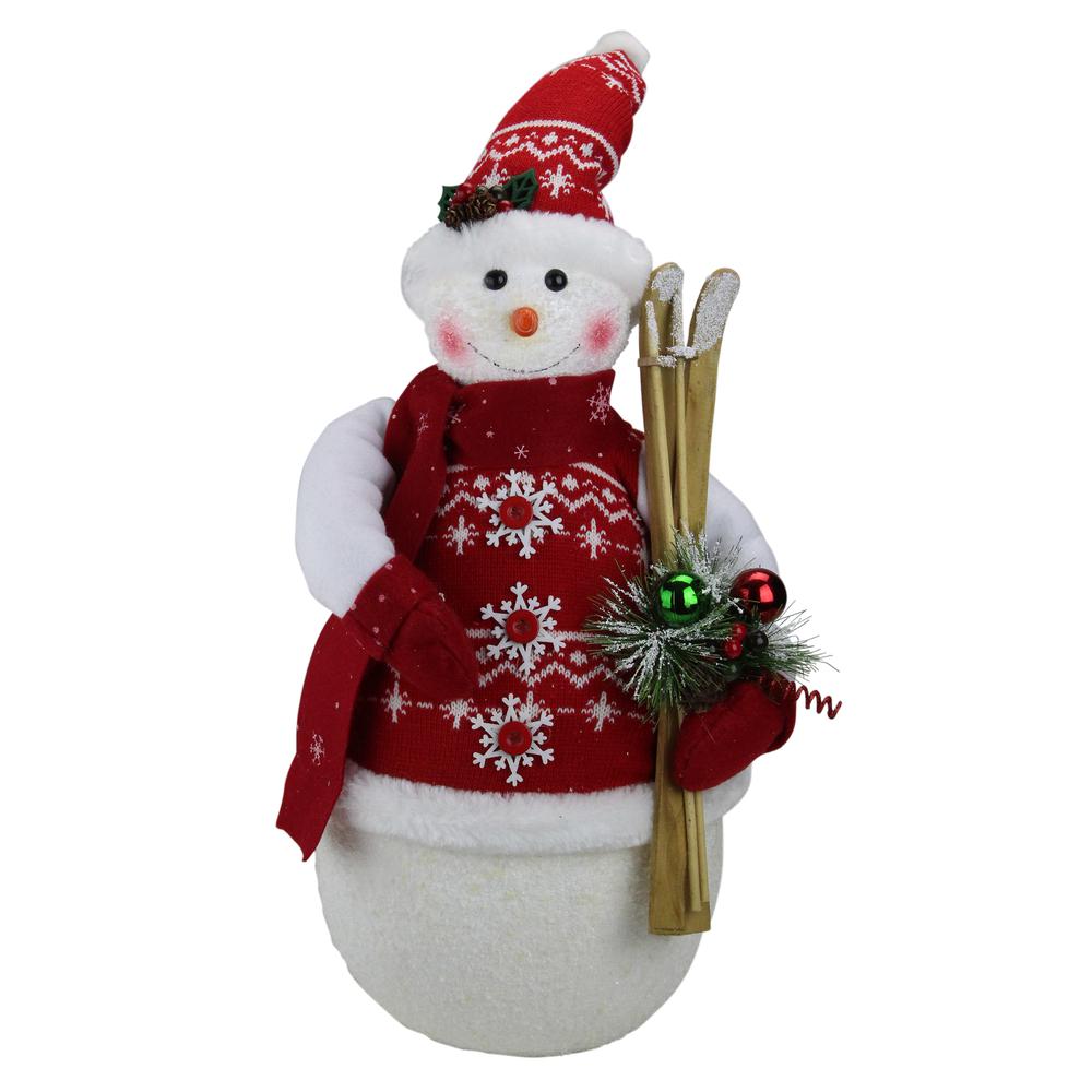 20" Red and White Sparkling Snowman Christmas Figurine. Picture 1