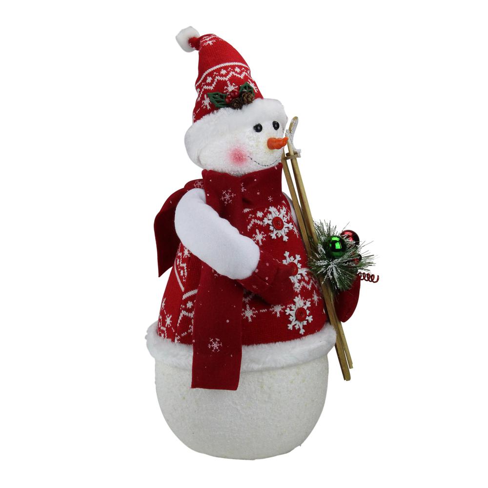 20" Red and White Sparkling Snowman Christmas Figurine. Picture 2