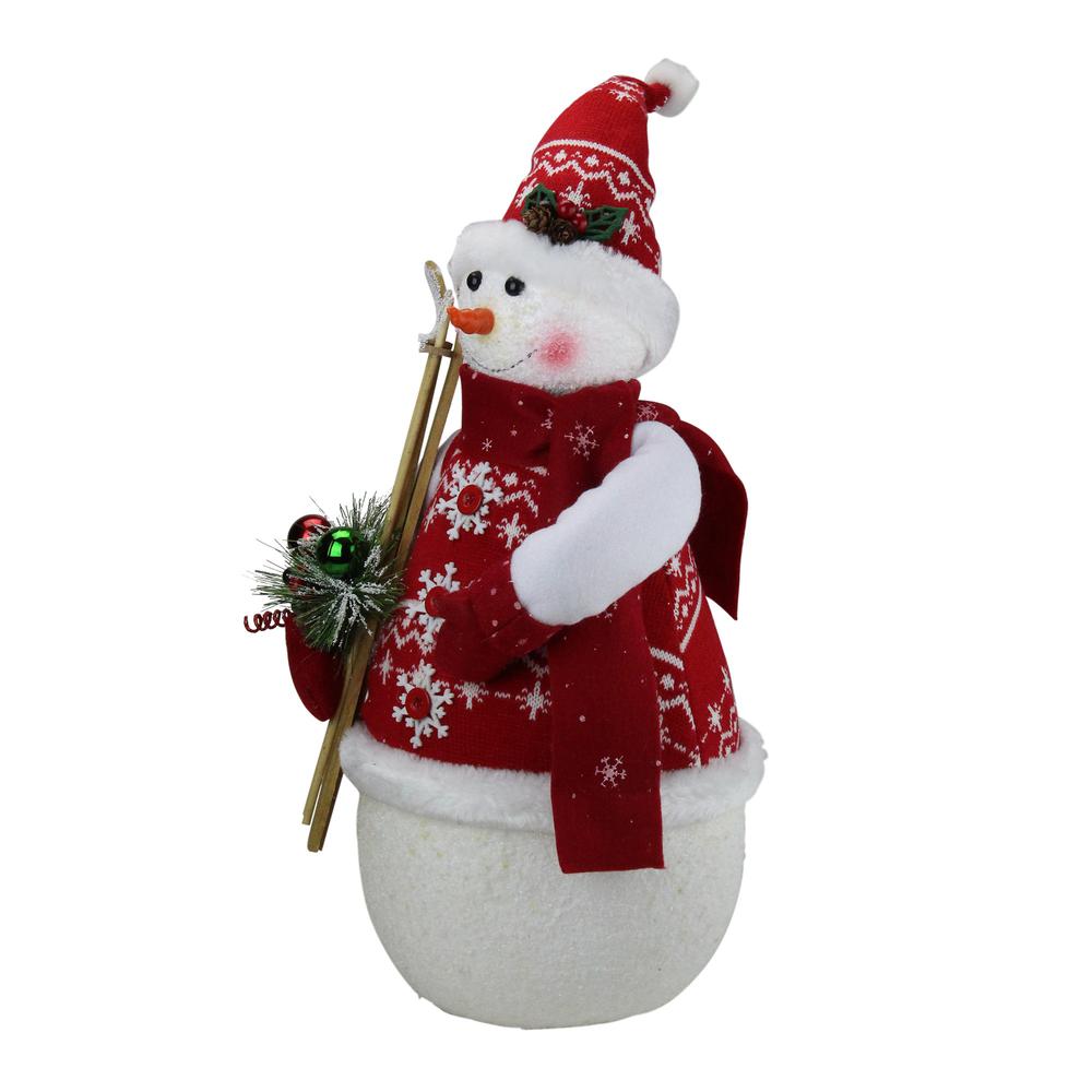 20" Red and White Sparkling Snowman Christmas Figurine. Picture 3