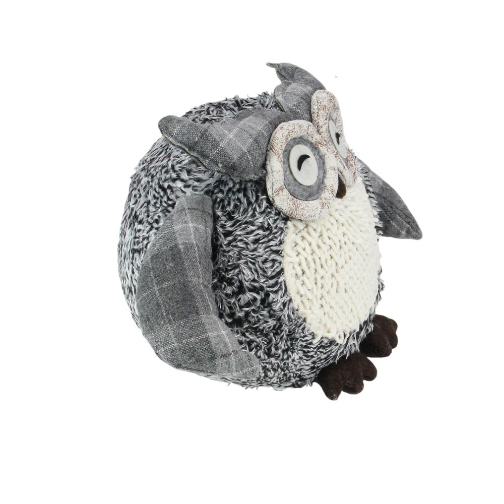 12" Charming Gray Plaid Owl w/ Textured Ivory Plush Table Top Christmas Figure. Picture 2