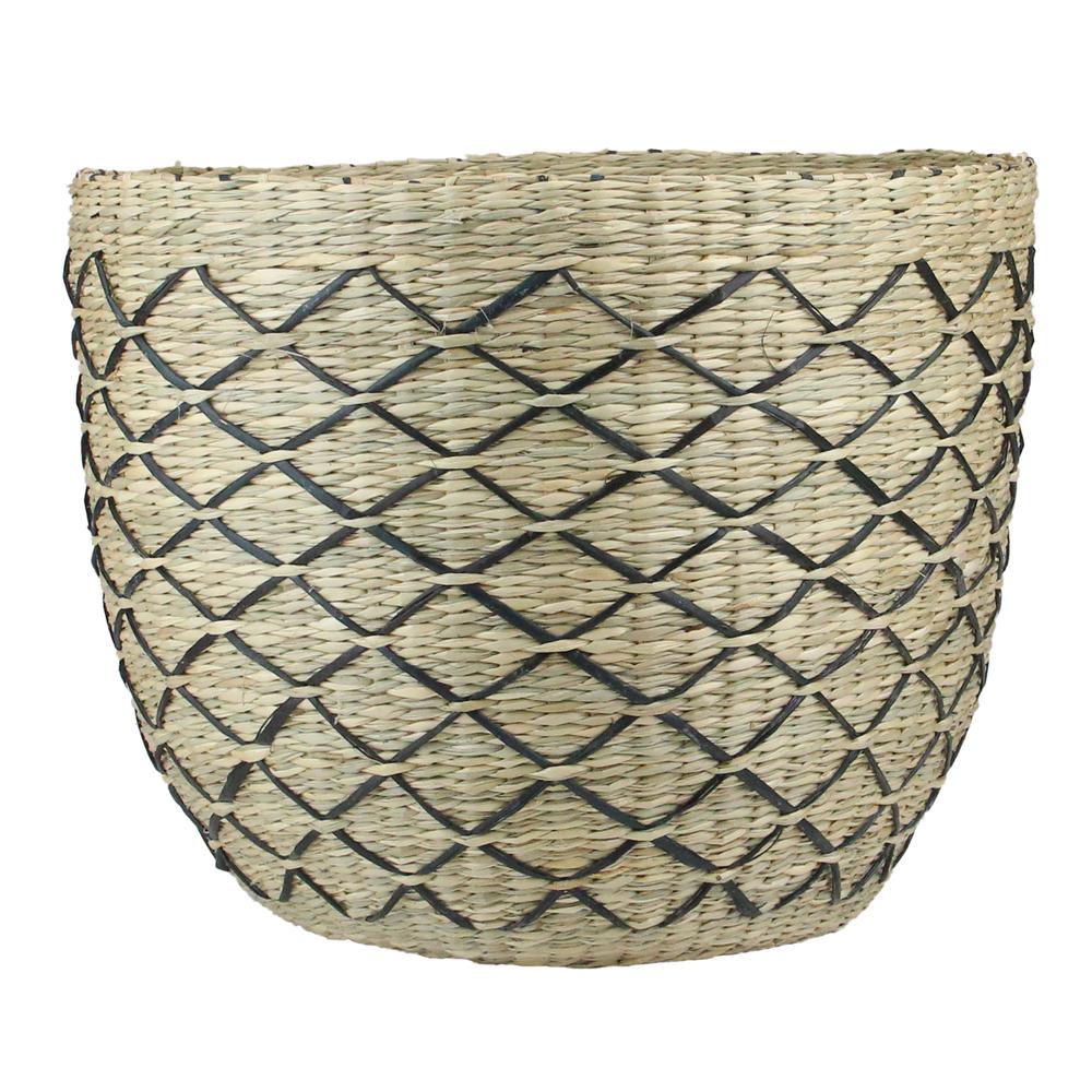 12" Natural Brown and Black Woven Lattice Seagrass Basket. Picture 1