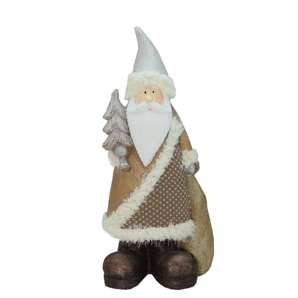 18.5" Brown and White Santa Holding Christmas Tree Tabletop Figurine. Picture 3