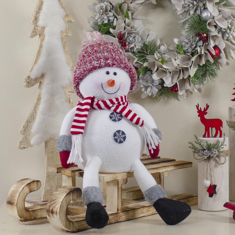 16" Red and White Sitting Snowman Christmas Tabletop Decoration. Picture 2
