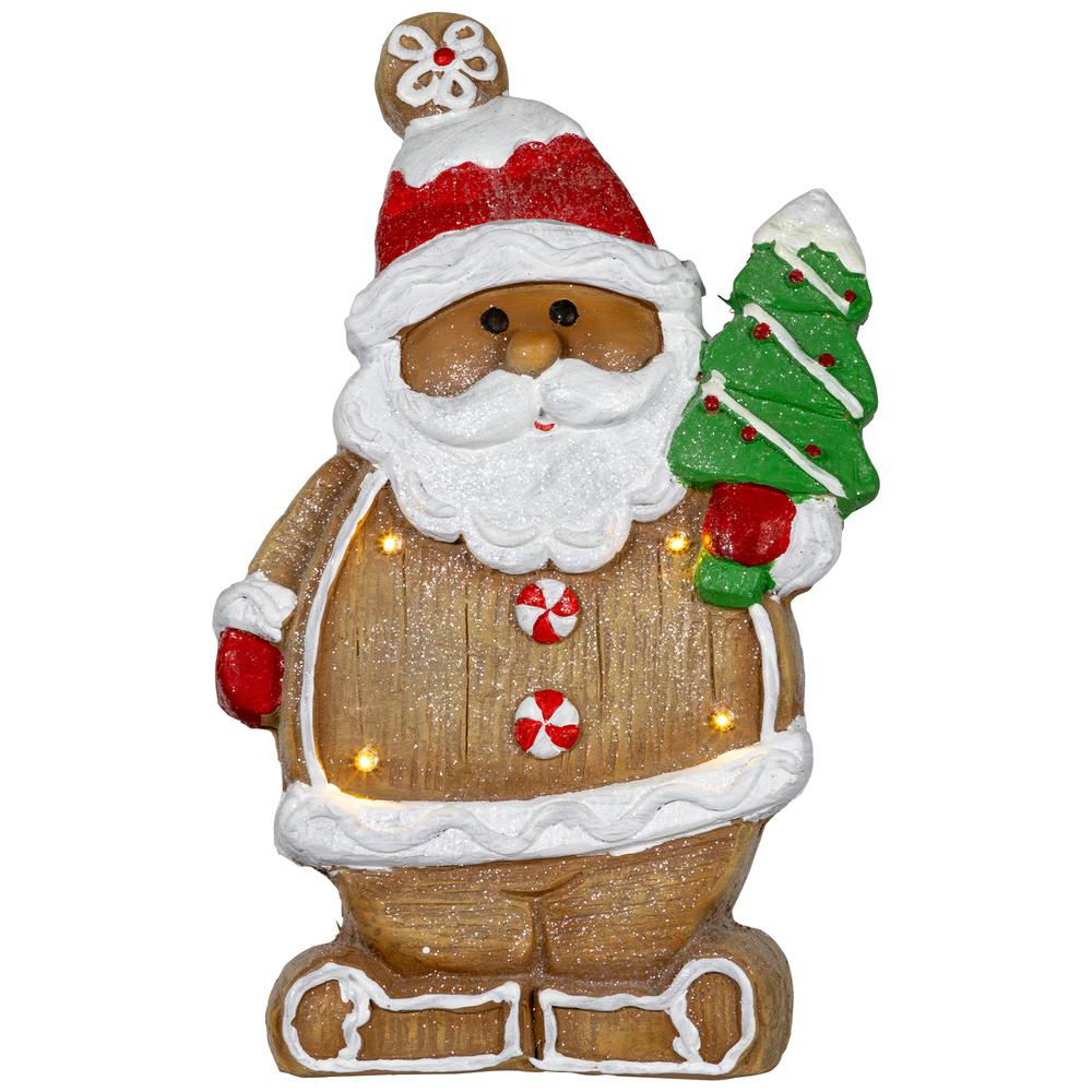16" Lighted Gingerbread Santa with Frosted Tree Christmas Figure. Picture 1