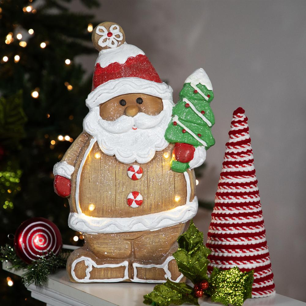 16" Lighted Gingerbread Santa with Frosted Tree Christmas Figure. Picture 2