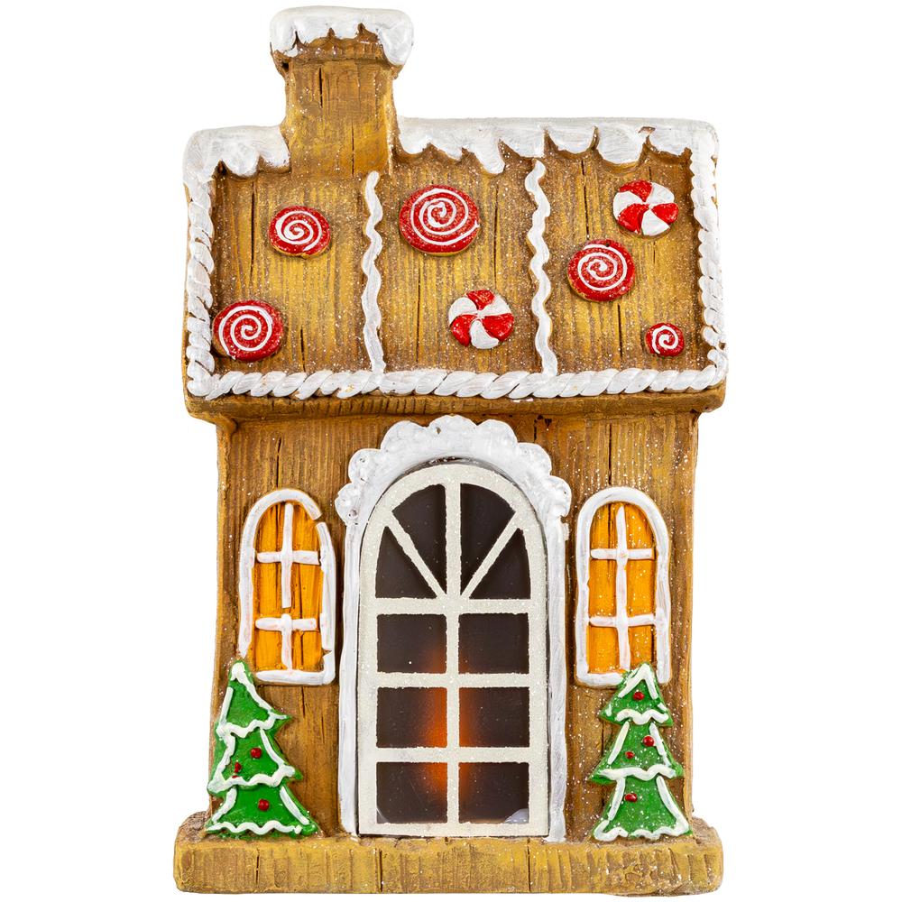 14" LED Lighted Peppermint Gingerbread House Christmas Decoration. Picture 1