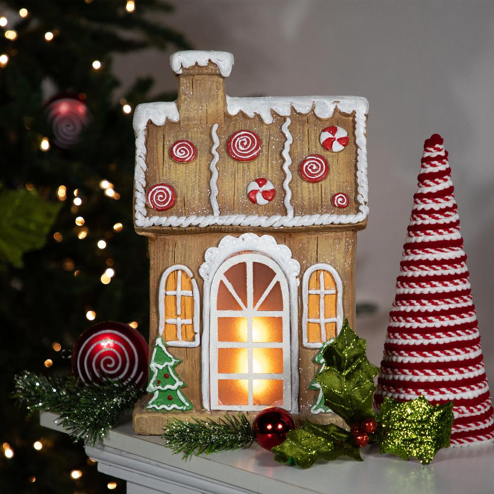 14" LED Lighted Peppermint Gingerbread House Christmas Decoration. Picture 2