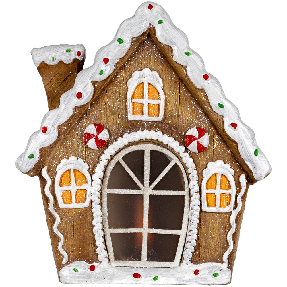 12.5" LED Lighted Frosted Gingerbread Peppermint Christmas House. Picture 1
