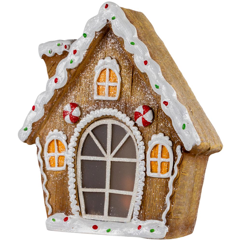 12.5" LED Lighted Frosted Gingerbread Peppermint Christmas House. Picture 4