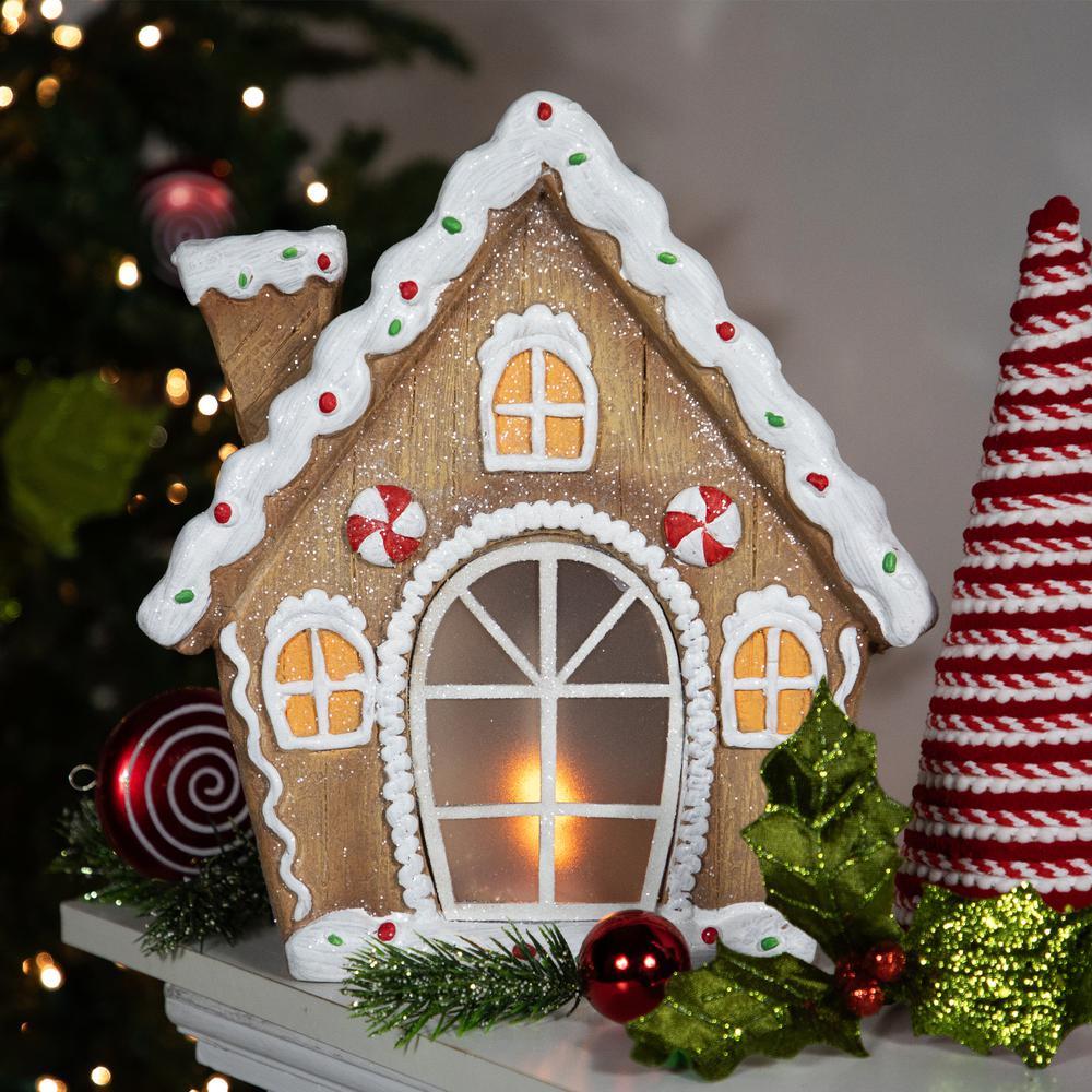 12.5" LED Lighted Frosted Gingerbread Peppermint Christmas House. Picture 2