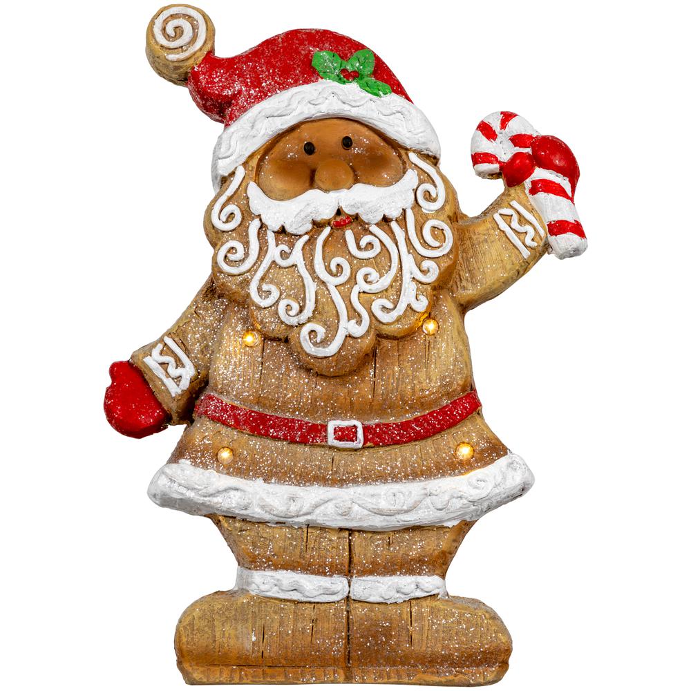 15" LED Lighted Gingerbread Santa with Candy Cane Christmas Figure. Picture 1