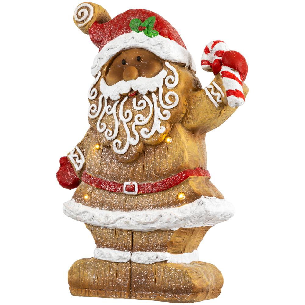 15" LED Lighted Gingerbread Santa with Candy Cane Christmas Figure. Picture 4