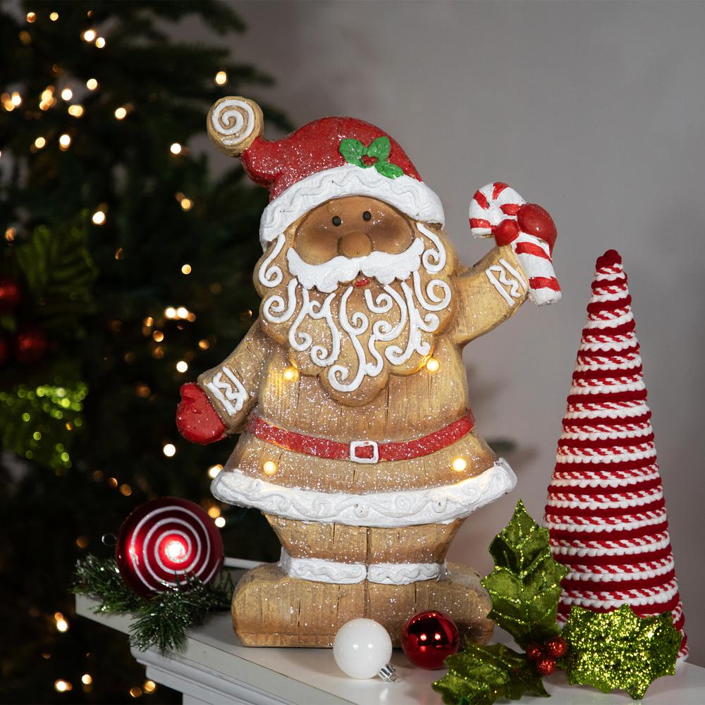 15" LED Lighted Gingerbread Santa with Candy Cane Christmas Figure. Picture 2