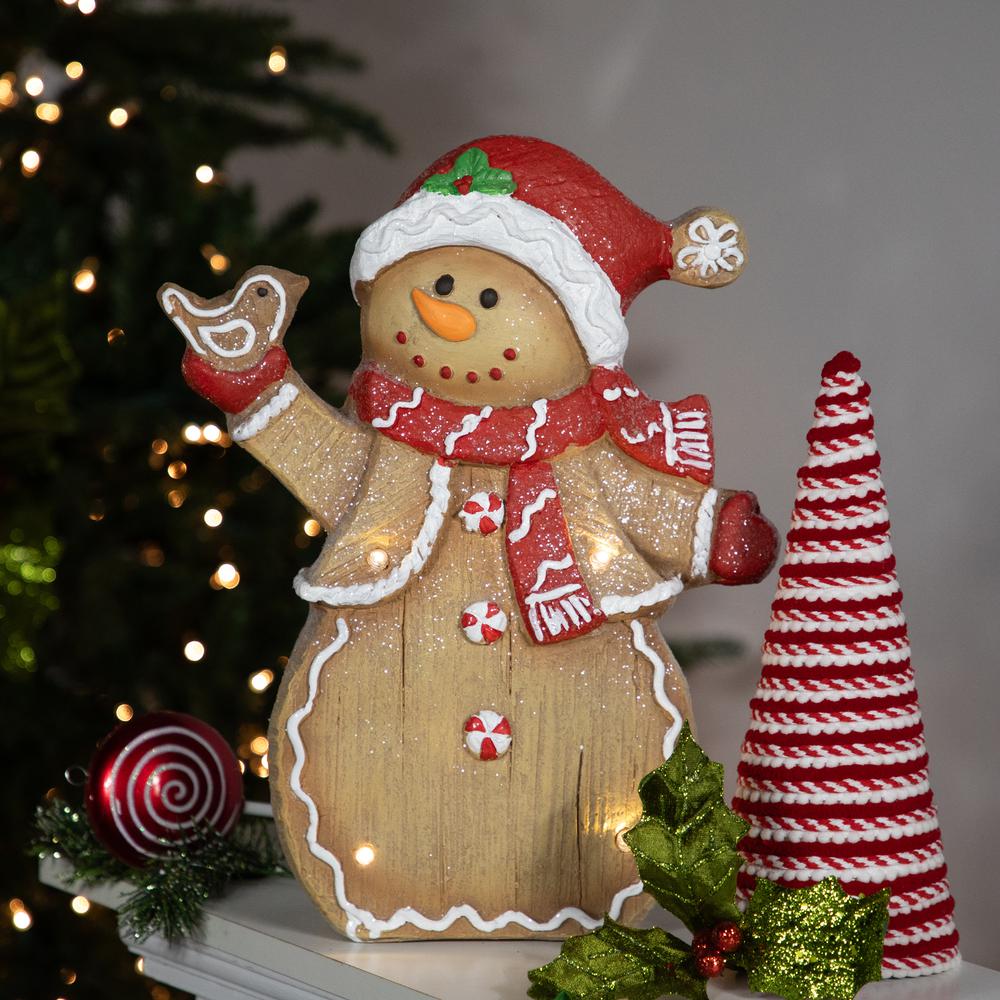 15" LED Lighted Gingerbread Snowman with Bird Christmas Figure. Picture 2