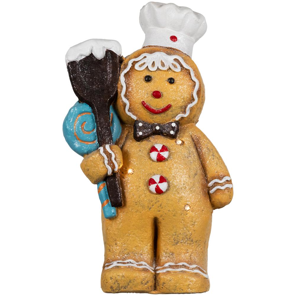 17.5" LED Lighted Glittered Gingerbread Snowman Chef Christmas Figure. Picture 1