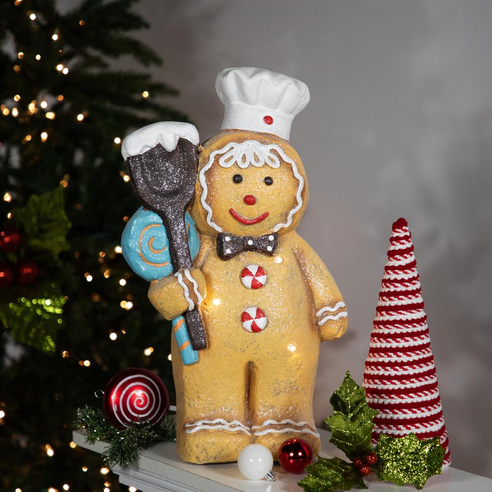 17.5" LED Lighted Glittered Gingerbread Snowman Chef Christmas Figure. Picture 2