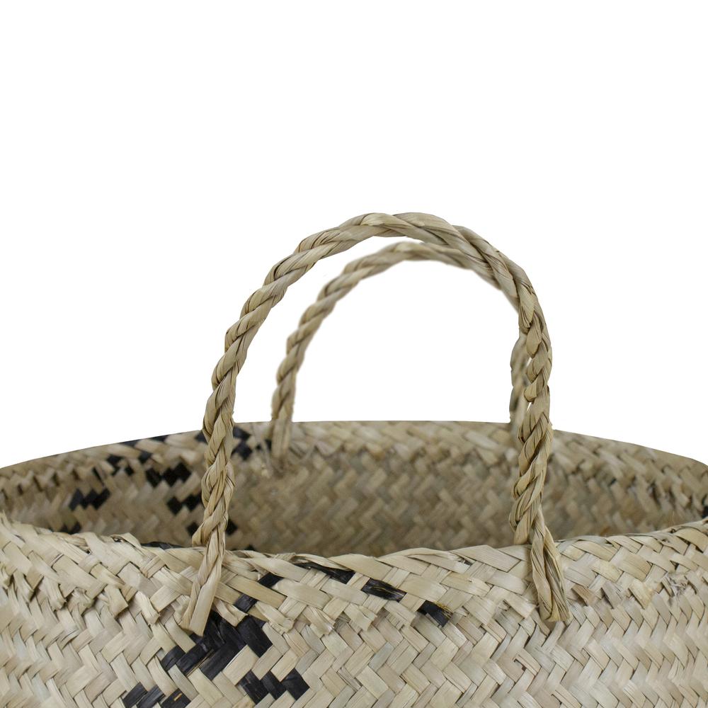17" Beige Seagrass Belly Basket with Black Accents and Handles. Picture 5