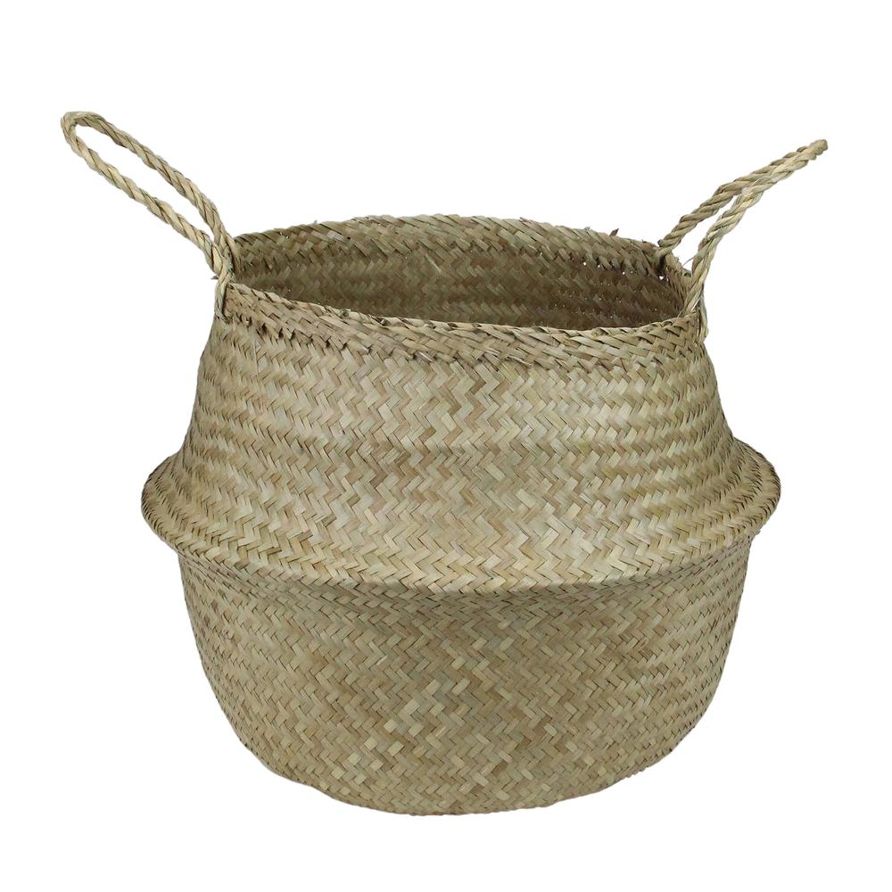15" Brown Seagrass Wide Belly Wicker Basket with Handles. The main picture.