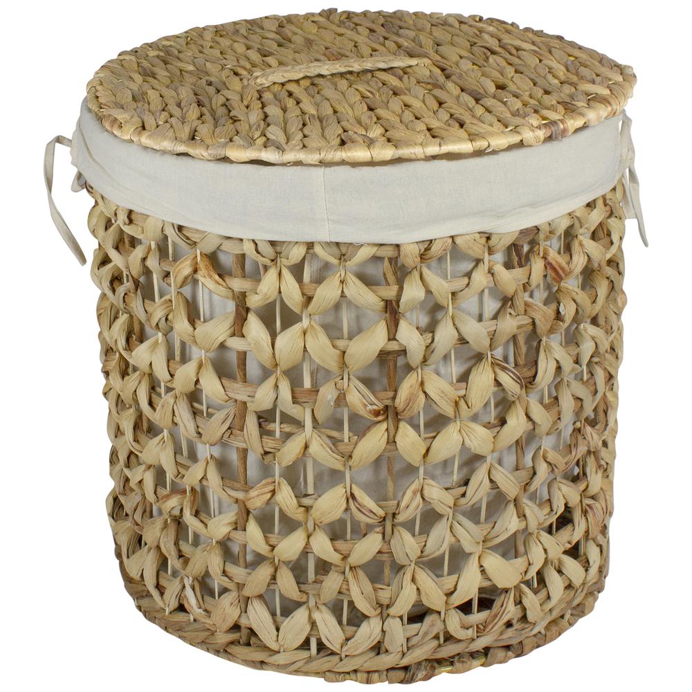 16" Natural Woven Laundry Hamper Basket with Cotton Liner and Lid. Picture 1